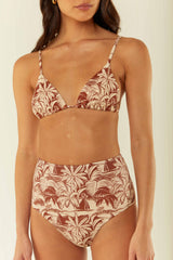 Palm Noosa Classic Triangle Bikini Top Brown Palm Scene Nylon