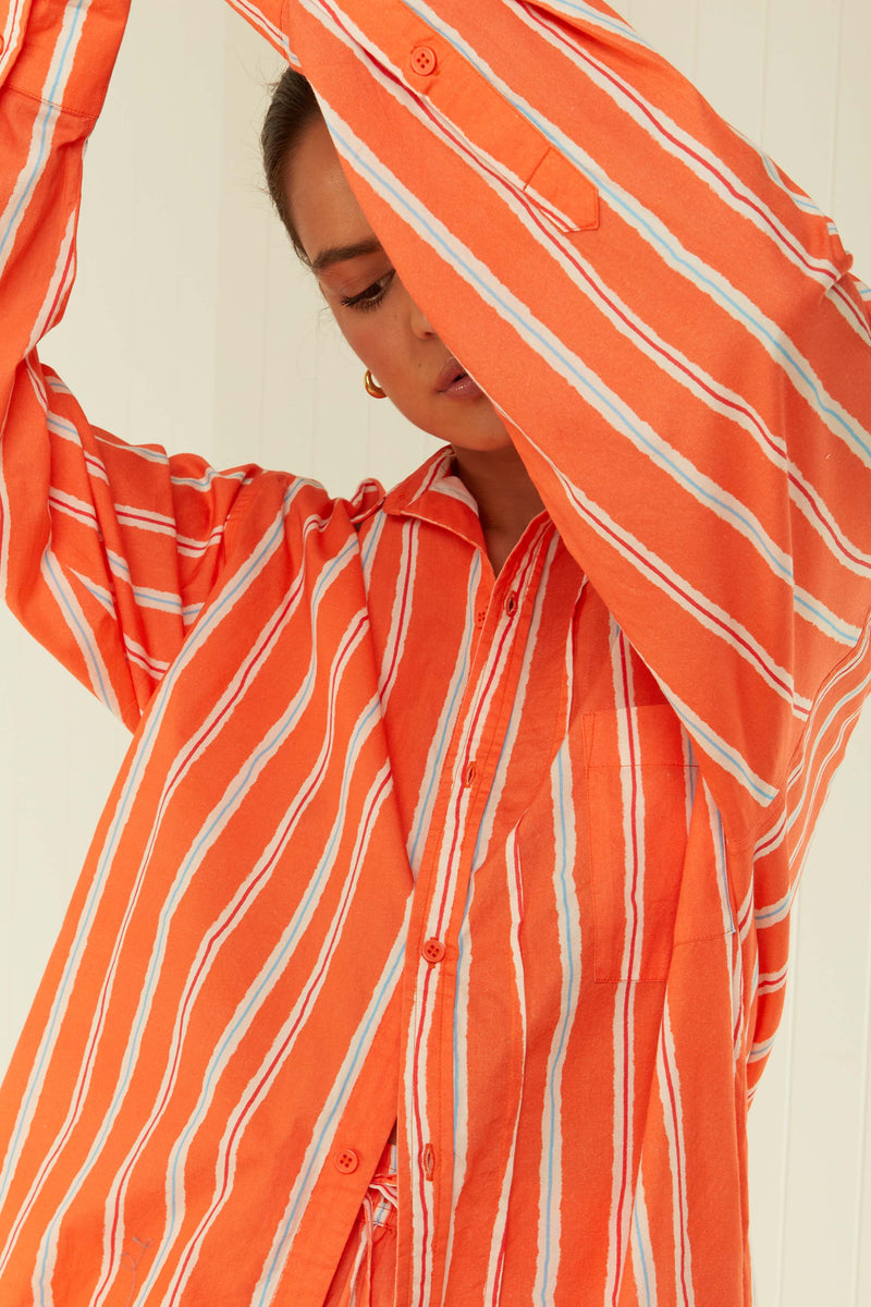 Palm Noosa Bounty Shirt Orange Stripe Cotton Poplin