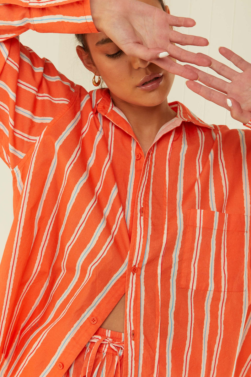 Palm Noosa Bounty Shirt Orange Stripe Cotton Poplin