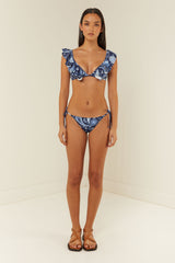 Palm Noosa V Neck Frill Bikini Top Blue Paisley 