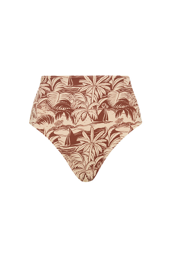 Palm Noosa High Waist Bikini Bottoms Brown Palm Scene Nylon