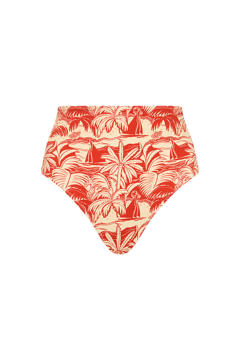 Palm Noosa High Waist Bikini Bottoms Red Palm Scene Nylon