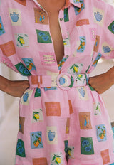 Palm Noosa Rummy Shorts Pink Emblem Linen