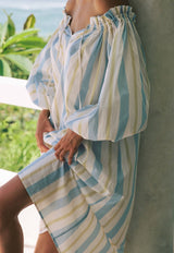 Palm Noosa Sicily Dress Blue & Yellow Stripe Cotton Poplin