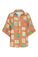 Palm Noosa Mirage Shirt Brown Emblem Linen