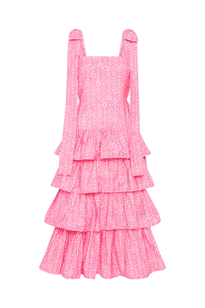 Palm Noosa Geo Maxi Dress Pink Diamond Cotton Linen Blend