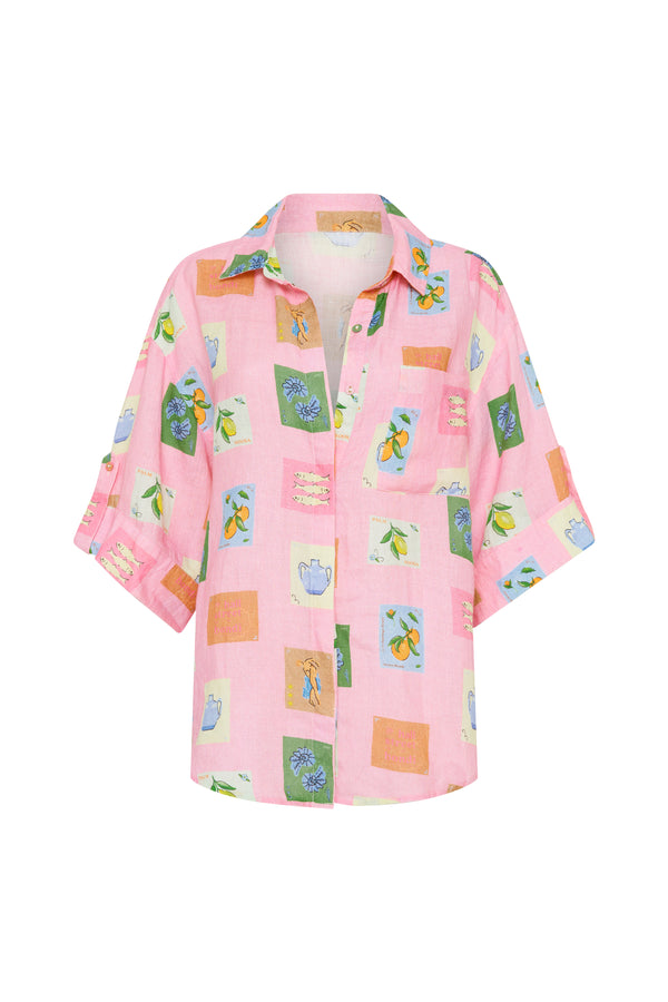 Palm Noosa Mirage Shirt Pink Emblem Linen