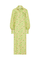 Palm Noosa Marigold Dress  Green Floral Tile Linen