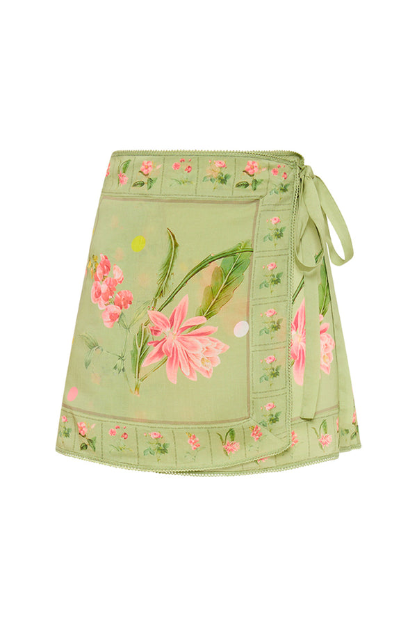 Palm Noosa Lily Wrap Skirt Green Floral Tile Tencel