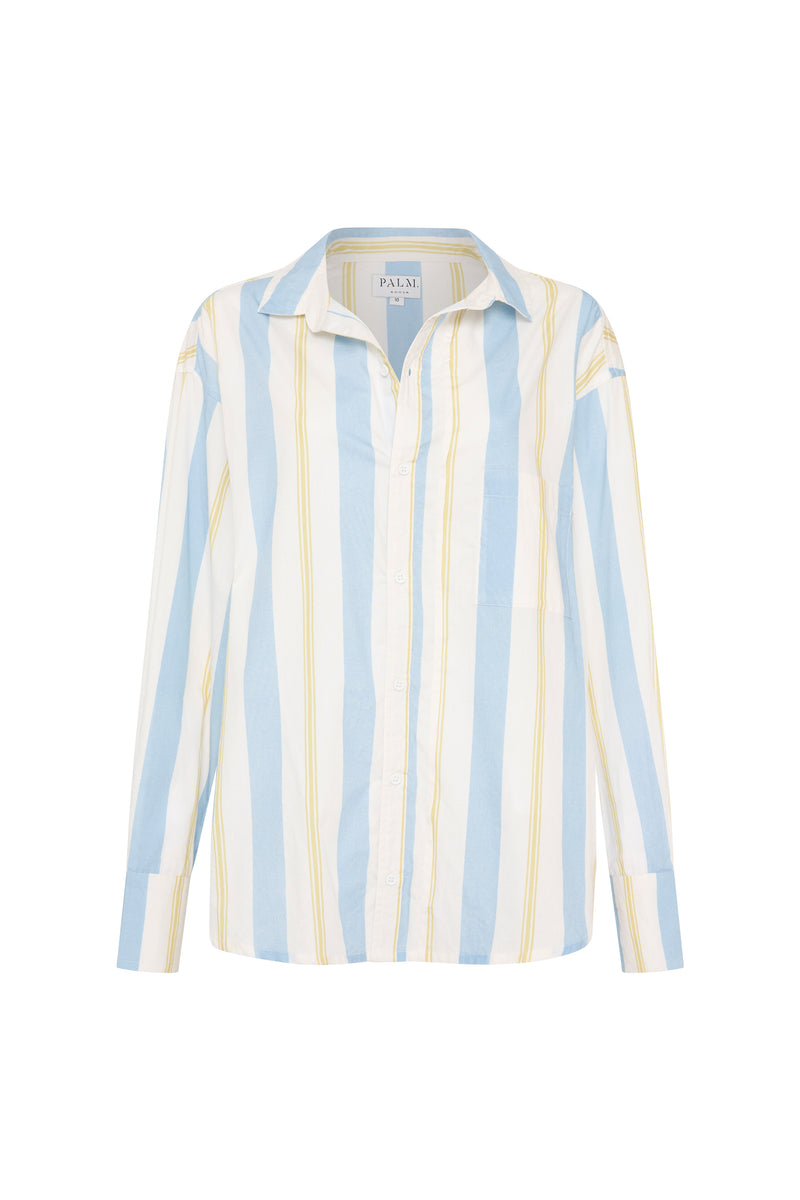 Palm Noosa Bounty Shirt Blue & Yellow Stripe Cotton Poplin