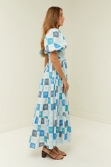 Palm Noosa Lola Maxi Dress Blue Floral Tile