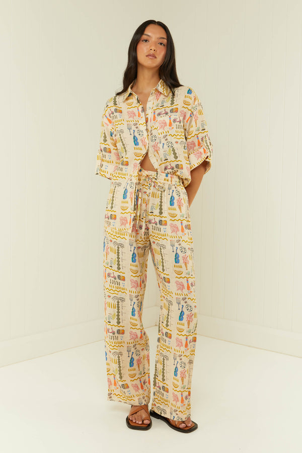 Zara Floral Printed Shirt With Kimono Sleeves With Hat and Matching Pants  Three Set, Printed Three Piece, Boho Summer Look, Summer Pants Set -   Denmark