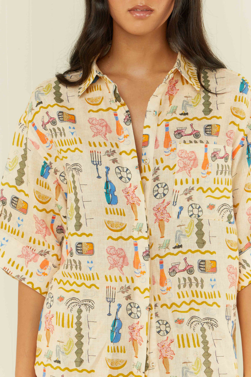 Palm Noosa Mirage Shirt Verano Yellow Linen