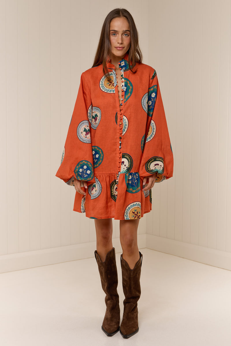 Austin Mini Dress Orange Plates