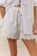 Olive Shorts with Lace White
