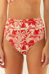 Palm Noosa High Waist Bikini Bottoms Red Palm Scene Nylon