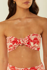 Palm Noosa Knot Front Bikini Top Red Palm Scene Nylon