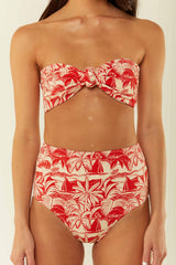 Palm Noosa Knot Front Bikini Top Red Palm Scene Nylon