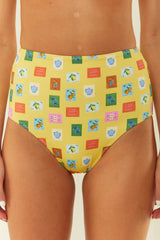 Palm Noosa High Waist Bikini Bottoms Yellow Emblem Nylon