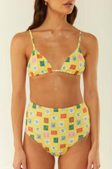 Palm Noosa Classic Triangle Bikini Top Yellow Emblem Nylon