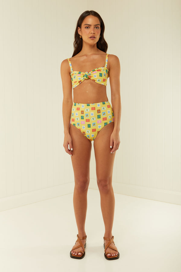 Palm Noosa Knot Front Bikini Top Yellow Emblem Nylon