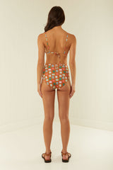 Palm Noosa High Waist Bikini Bottoms Brown Emblem Nylon