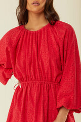 Palm Noosa Nova Dress Red Cotton Tile Anglaise 