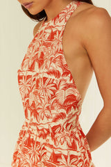Palm Noosa Meridian Dress Red Palm Scene Cotton Poplin