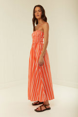 Palm Noosa West Dress Orange Stripe Cotton Poplin