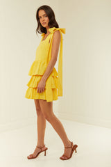 Palm Noosa Geo Mini Dress Yellow Cotton Tile Anglaise
