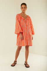 Palm Noosa Sardinia Dress Orange Stripe Cotton Poplin