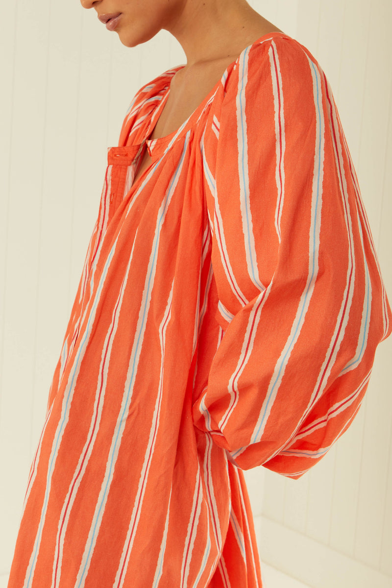 Palm Noosa Sardinia Dress Orange Stripe Cotton Poplin