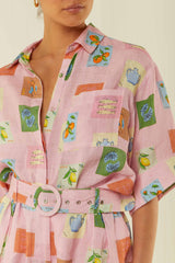 Palm Noosa Mirage Shirt Pink Emblem Linen