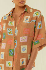 Palm Noosa Mirage Shirt Brown Emblem Linen