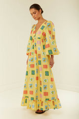 Palm Noosa Coolidge Dress Yellow Emblem Cotton Poplin