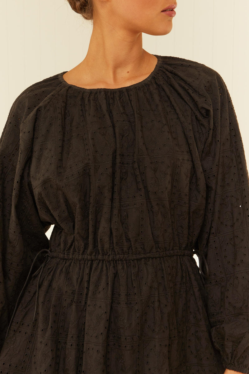 Palm Noosa Nova Dress Linen Scallop Black