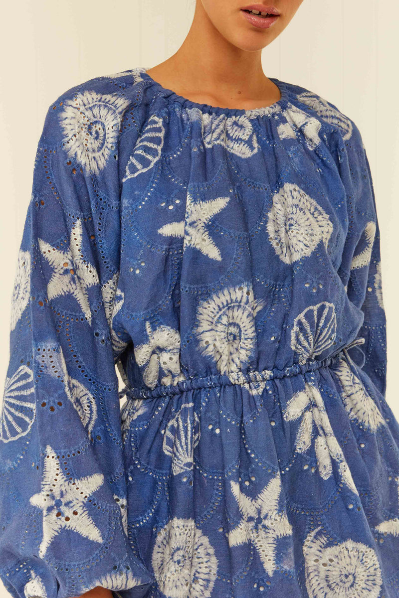 Palm Noosa Nova Dress Linen Scallop Shibori
