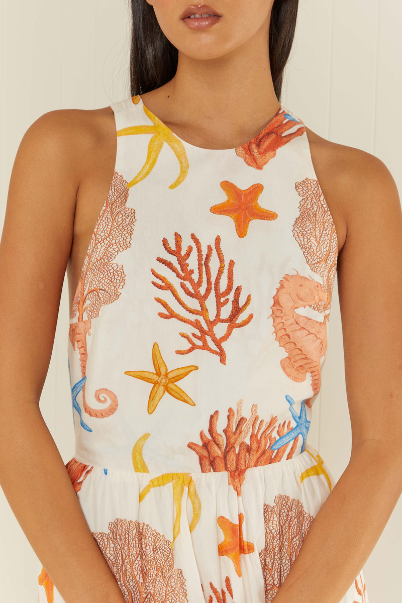 Palm Noosa Meridian Dress Coral Cotton Poplin