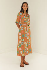Palm Noosa Souvenir Dress Brown Emblem Linen