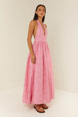 Palm Noosa Checkmate Dress Pink Diamond Cotton Linen Blend