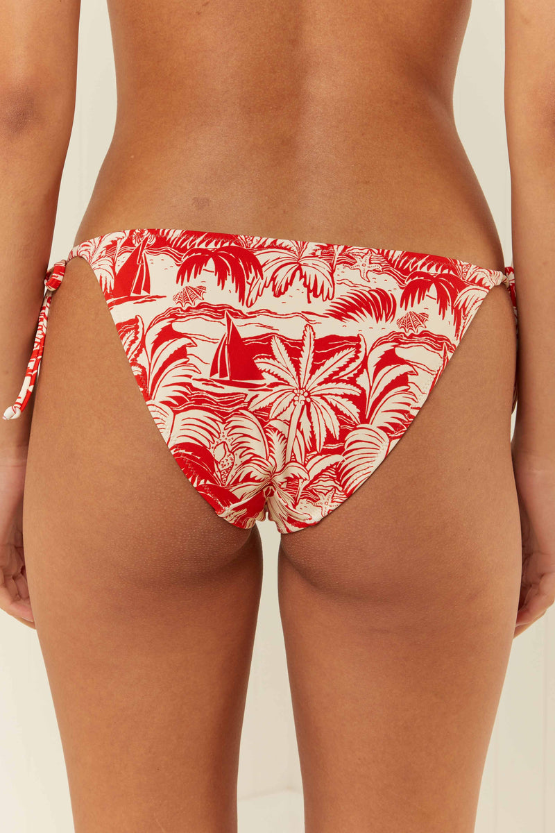 Palm Noosa Tie Up Bikini Bottoms Red Palm Scene Nylon