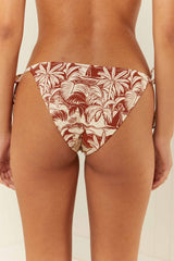 Palm Noosa Tie Up Bikini Bottom Brown Palm Scene Nylon