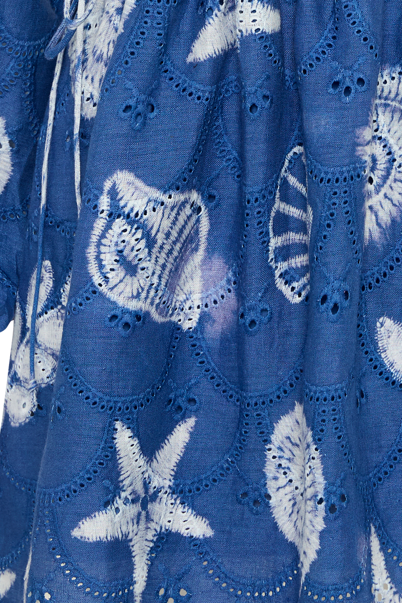 Palm Noosa Nova Dress Linen Scallop Shibori