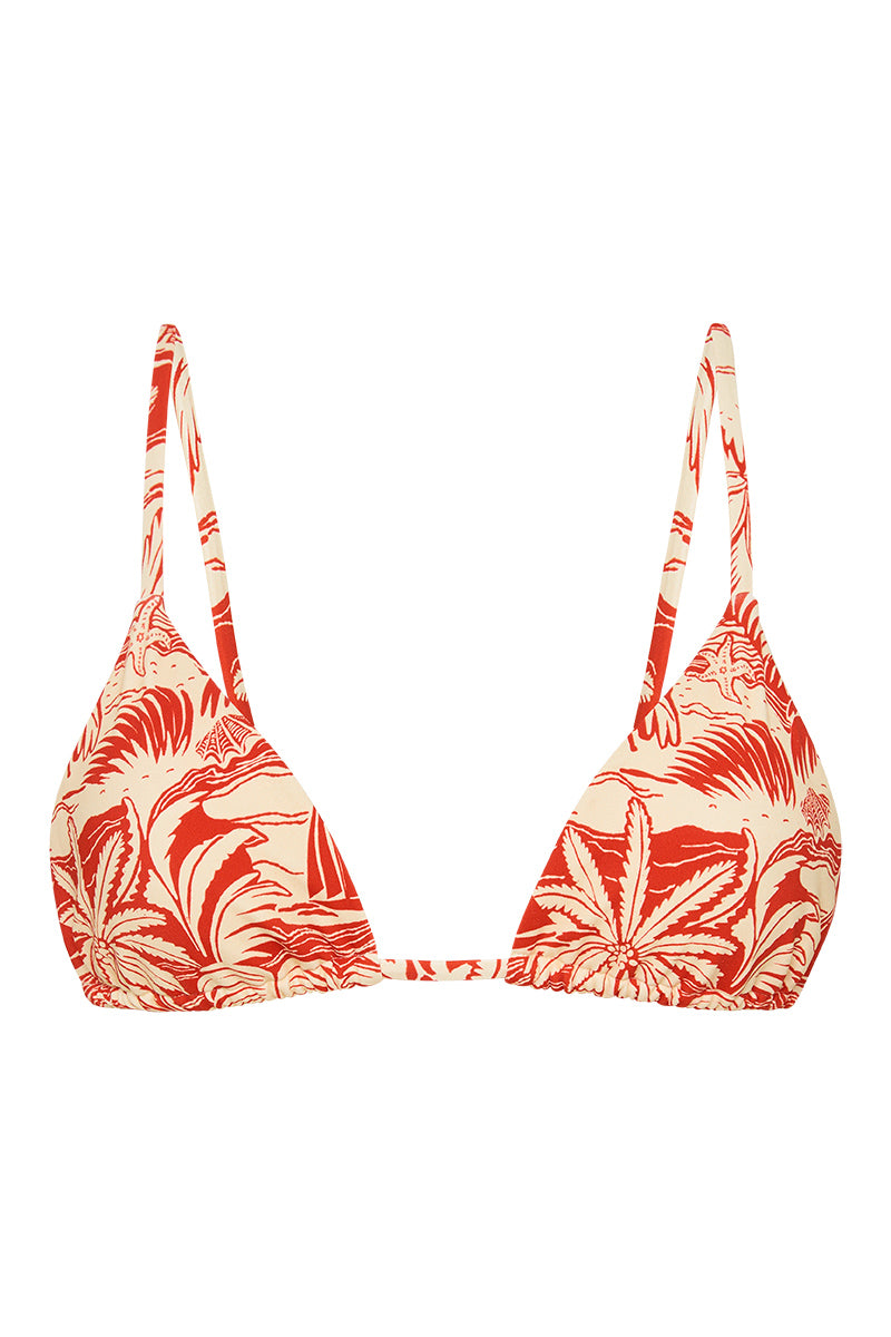 Palm Noosa Classic Triangle Bikini Top Red Palm Scene Nylon