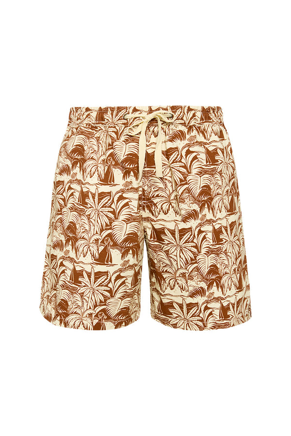Palm Noosa Holiday Shorts Brown Palm Scene Cotton