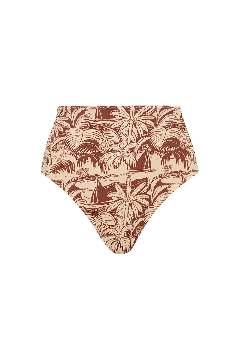Palm Noosa High Waist Bikini Bottoms Brown Palm Scene Nylon
