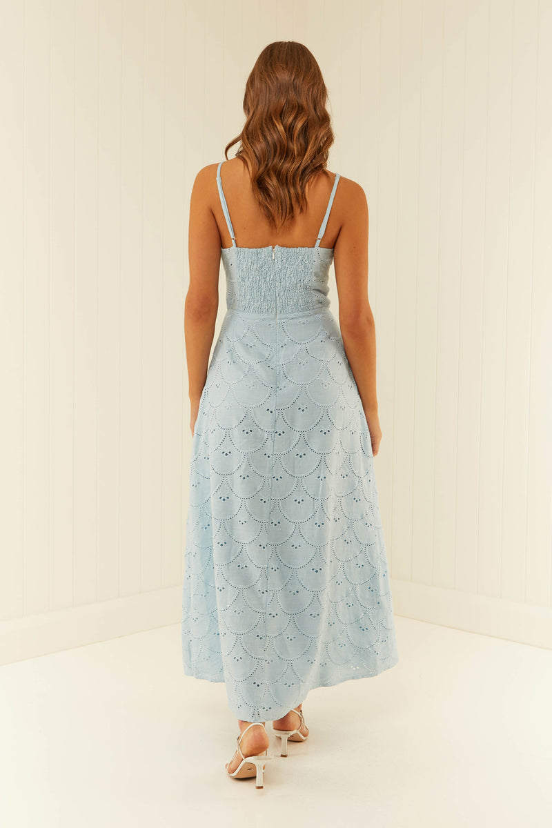 Palm Noosa Ely Dress Linen Scallop Blue
