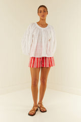 Palm Noosa Rummy Shorts Linen Scallop Pink & Red Stripe