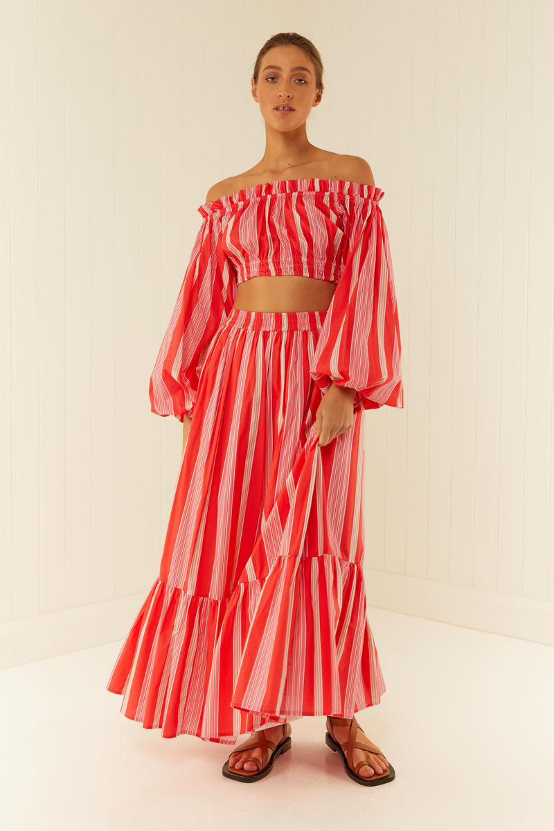 Palm Noosa Audrey Skirt Cotton Poplin Pink & Red Stripe
