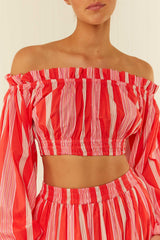 Palm Noosa Valencia Crop Cotton Poplin Pink & Red Stripe